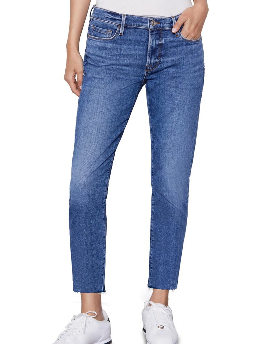 FRAME Le Garcon Slim Boyfriend Jeans Blue Gratitude Raw Hem LGJRA785 Sz 30
